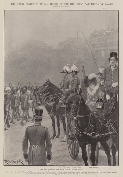 De koninklijke inspectie van Indiase troepen voor de koningin en prins van Wales door Richard Caton Woodville junior